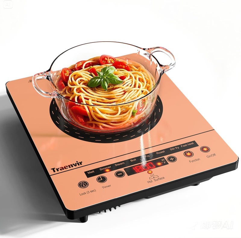 Traenvir Single Burner Electric Cooktop, One Burner Ceramic Stove 1800W, Portable Electric Cooktop with Touch Control, Child Safety Lock, 4 Hour Timer, Overheat Protection, 110V-120V Plug in, Orange - Image 1